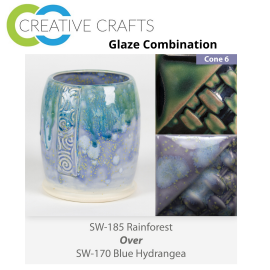 Rainforest SW185 over Blue Hydrangea SW170 Stoneware Glaze Combination Rainforest SW185 over Blue Hydrangea SW170 Stoneware Glaze Combination